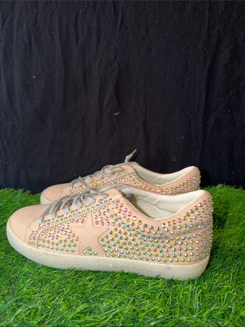Women's Blush Rhinestone Lace-Up Sneakers